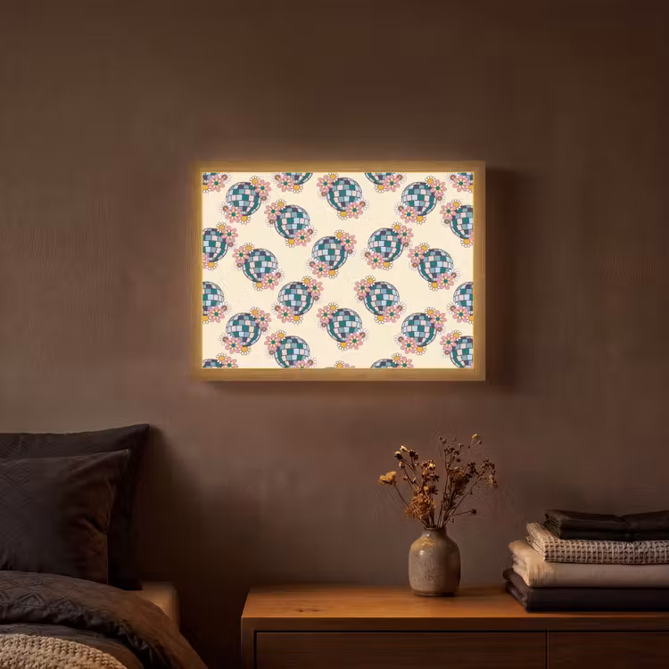 Retro - Disco - Bloemen - Discobal Light Box met batterij (Wandlamp) middel 907 -sfeer4