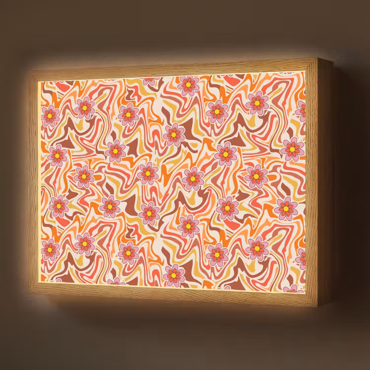 Retro - Bloemen - Patroon Light Box met batterij (Wandlamp) middel 907 -z3d_website