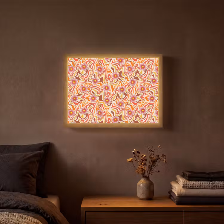 Retro - Bloemen - Patroon Light Box met batterij (Wandlamp) middel 907 -sfeer4