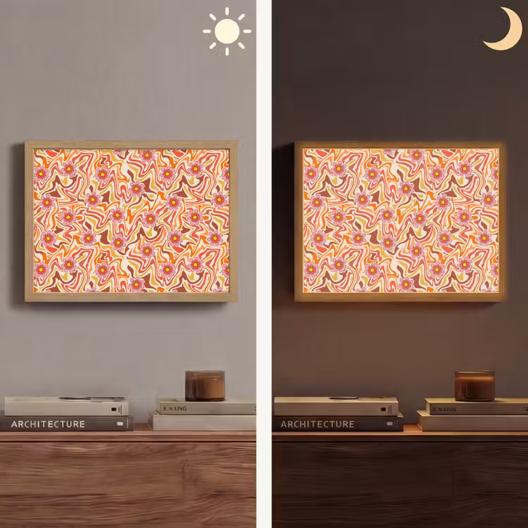 Retro - Bloemen - Patroon Light Box met batterij (Wandlamp) middel 907 -sfeer3