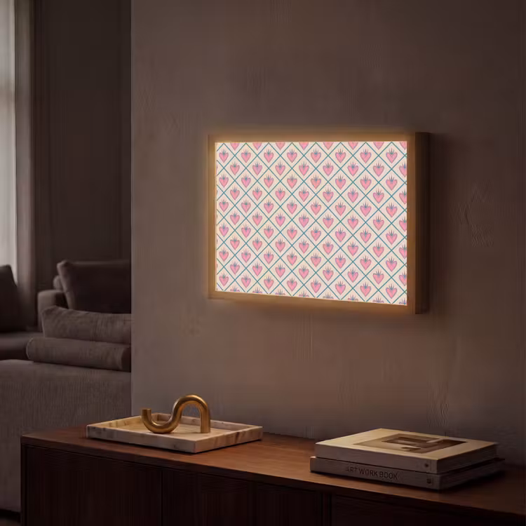 Retro - Ruit - Hartjes - Patroon Light Box met batterij (Wandlamp) middel 907 -sfeer1