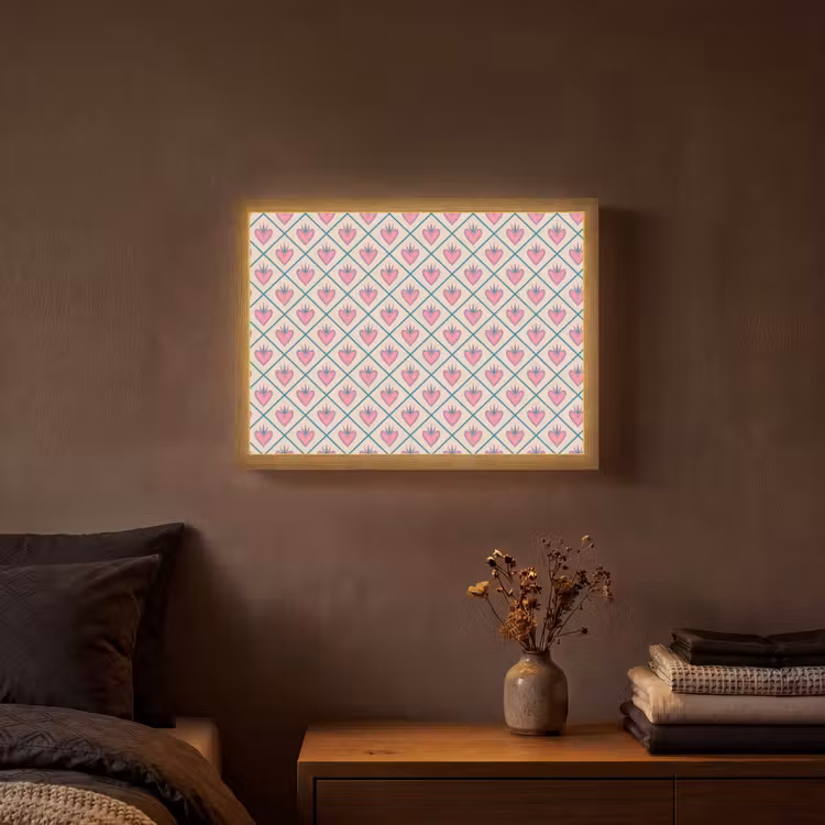 Retro - Ruit - Hartjes - Patroon Light Box met batterij (Wandlamp) middel 907 -sfeer4