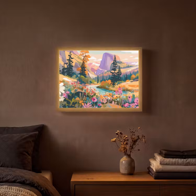 Rivier - Vallei vol bloemen - Levendig Light Box met batterij (Wandlamp) middel -sfeer4