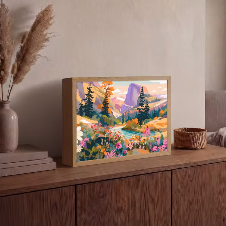 Rivier - Vallei vol bloemen - Levendig Light Box met batterij (Wandlamp) middel -sfeer2