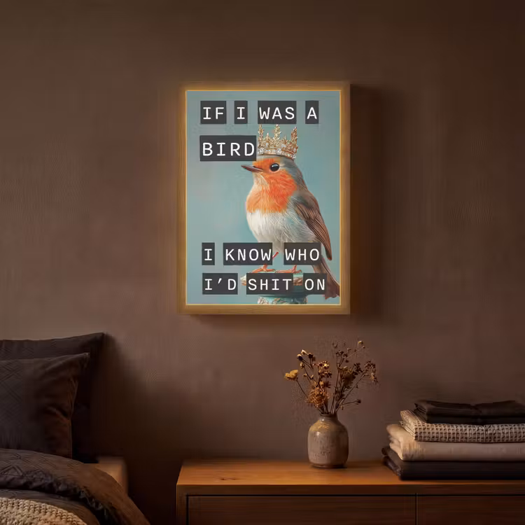 Roodborstje - Vogel - Blauw - Decoratie Light Box met batterij (Wandlamp) middel -sfeer4