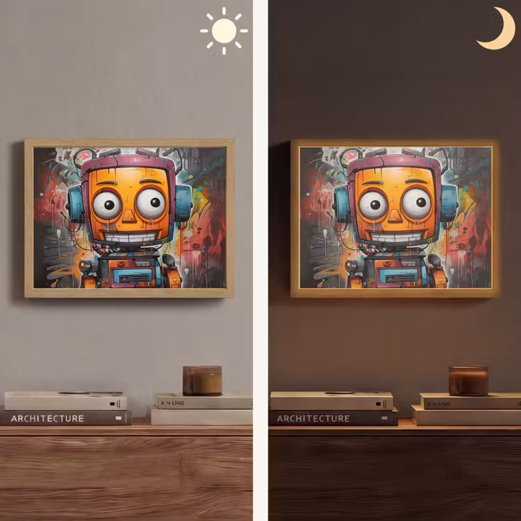 Robot - Graffiti - Oranje - Kleuren Light Box met batterij (Wandlamp) middel -sfeer3