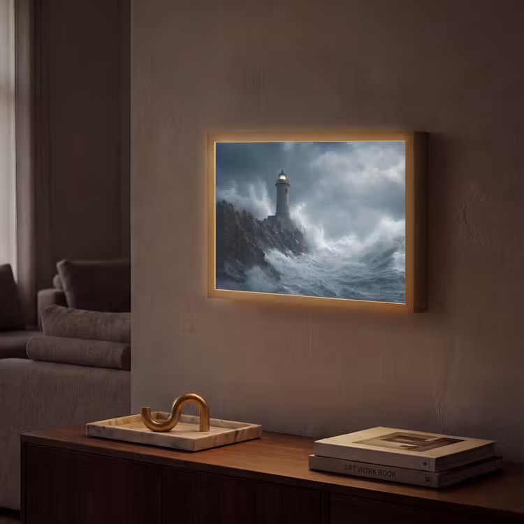 Rotsen - Vuurtoren - Golven - Klliffen Light Box met batterij (Wandlamp) middel -sfeer1