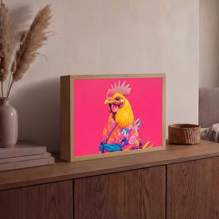 Haan - Kleurrijk - Kimono - Roze Light Box met batterij (Wandlamp) middel -sfeer2