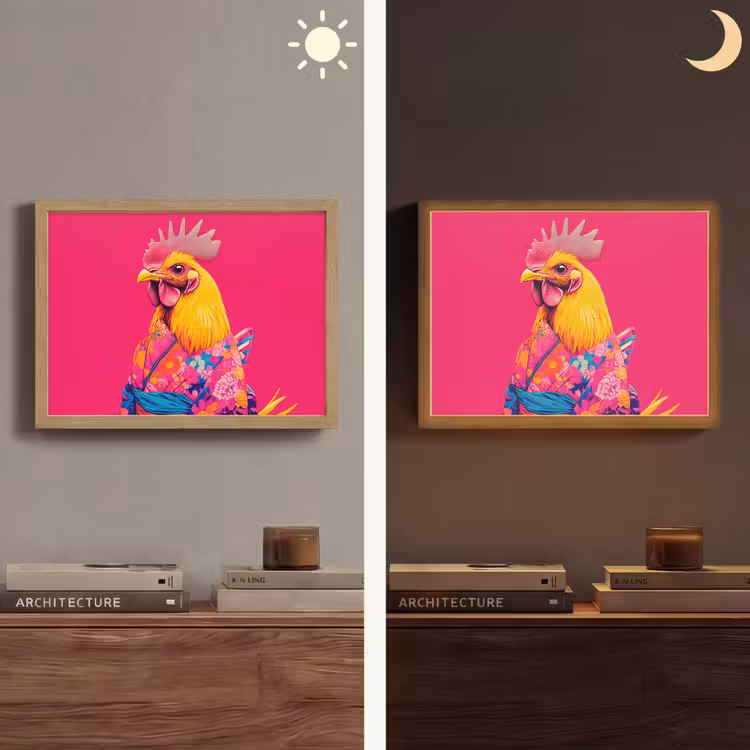 Haan - Kleurrijk - Kimono - Roze Light Box met batterij (Wandlamp) middel -sfeer3