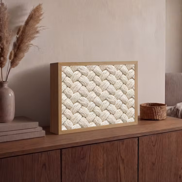Touw - Gebreid - Beige Light Box met batterij (Wandlamp) middel 907 -sfeer2