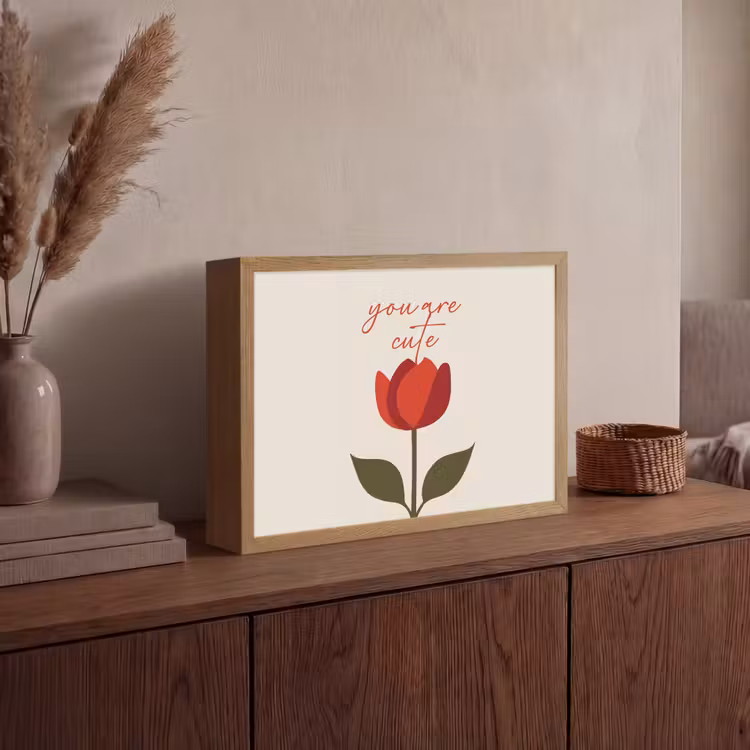 Roos - Rood - Bloem - Valentijn Light Box met batterij (Wandlamp) middel -sfeer2