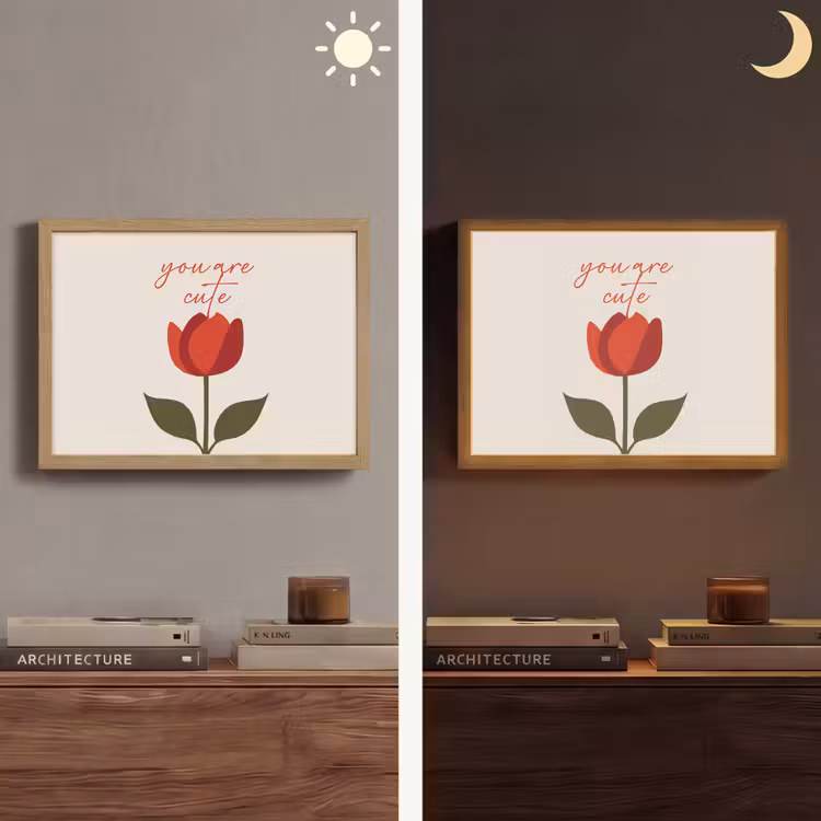 Roos - Rood - Bloem - Valentijn Light Box met batterij (Wandlamp) middel -sfeer3