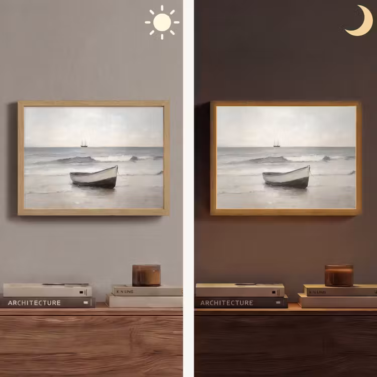 Roeiboot - Zee - Horizon Light Box met batterij (Wandlamp) middel -sfeer3