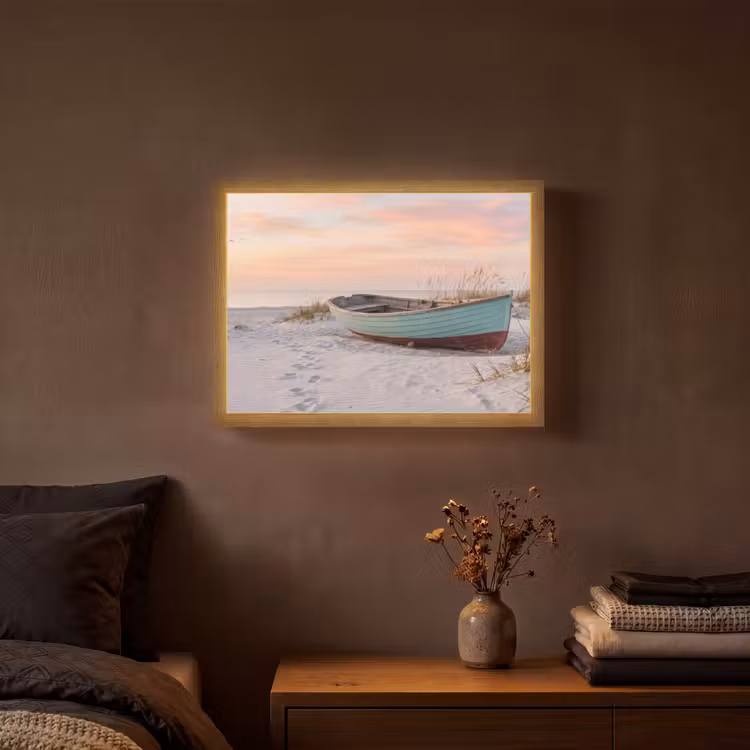 Rustiek - Roeiboot - Zandstrand Light Box met batterij (Wandlamp) middel -sfeer4