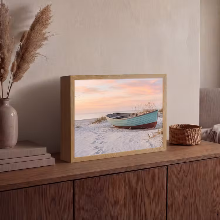 Rustiek - Roeiboot - Zandstrand Light Box met batterij (Wandlamp) middel -sfeer2