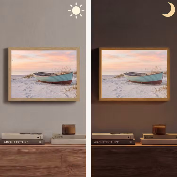 Rustiek - Roeiboot - Zandstrand Light Box met batterij (Wandlamp) middel -sfeer3