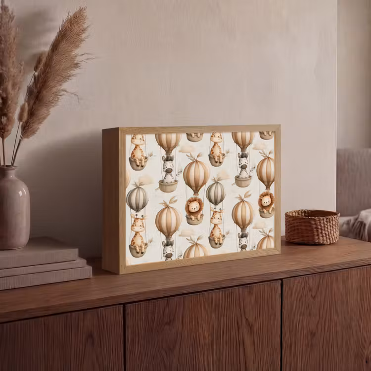 Safari - Luchtballonen - Taupe Light Box met batterij (Wandlamp) middel 907 -sfeer2