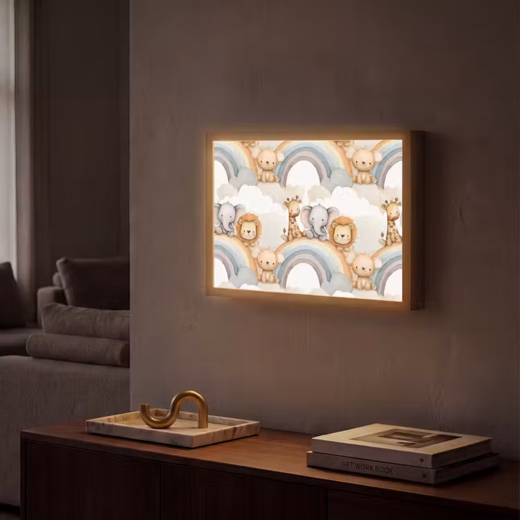 Safari - Regenboog - Kleurrijk Light Box met batterij (Wandlamp) middel 907 -sfeer1
