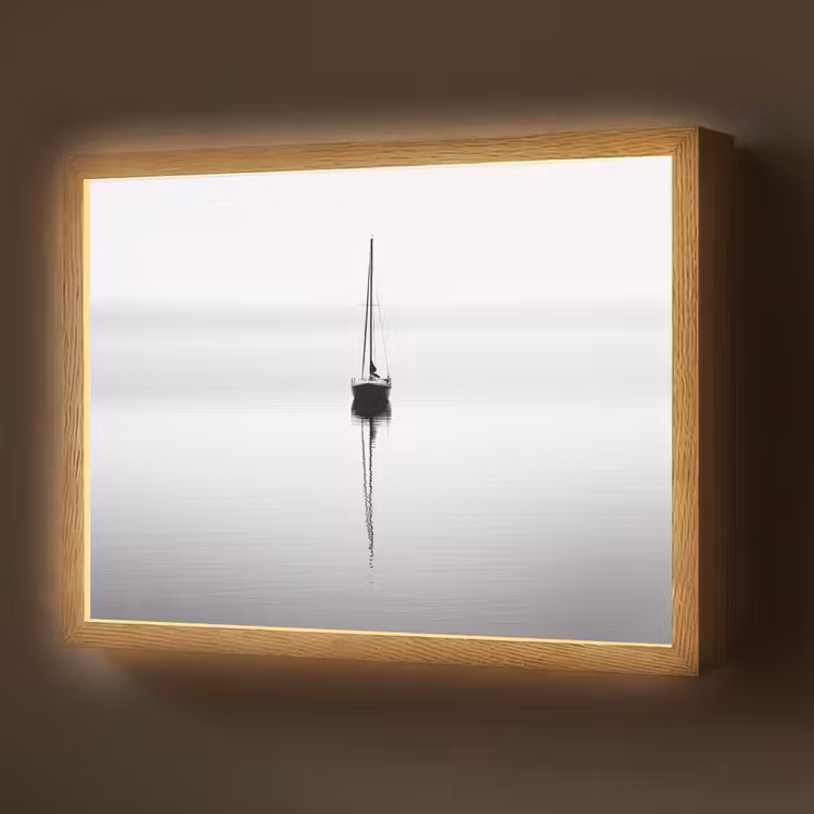 Zeilboot - Zwart - Water - Silhouet Light Box met batterij (Wandlamp) middel -z3d_website