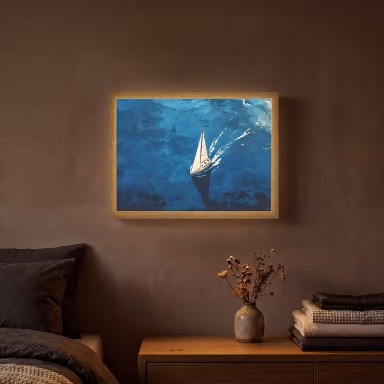 Zeilboot - Water - Abstract - Schaduw Light Box met batterij (Wandlamp) middel -sfeer4