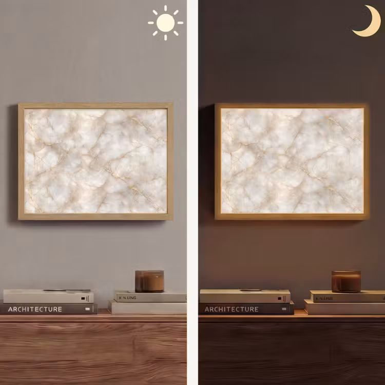 Zandkleurig - Marmer - Natuursteen Light Box met batterij (Wandlamp) middel 907 -sfeer3