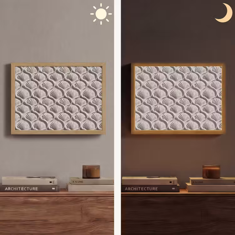 Zand - Schelpenvorm - Grijs Light Box met batterij (Wandlamp) middel 907 -sfeer3