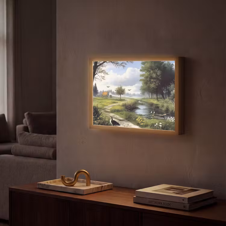 Zandpad - Groen landschap - Water Light Box met batterij (Wandlamp) middel -sfeer1