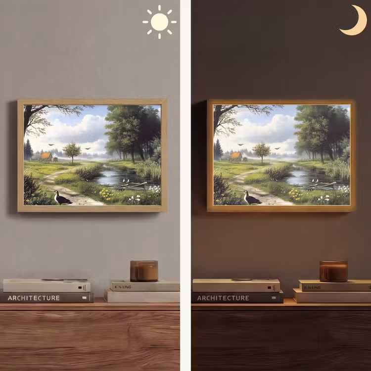 Zandpad - Groen landschap - Water Light Box met batterij (Wandlamp) middel -sfeer3