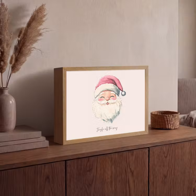 Kerstman - Kerst - Quote - Beige Light Box met batterij (Wandlamp) middel -sfeer2