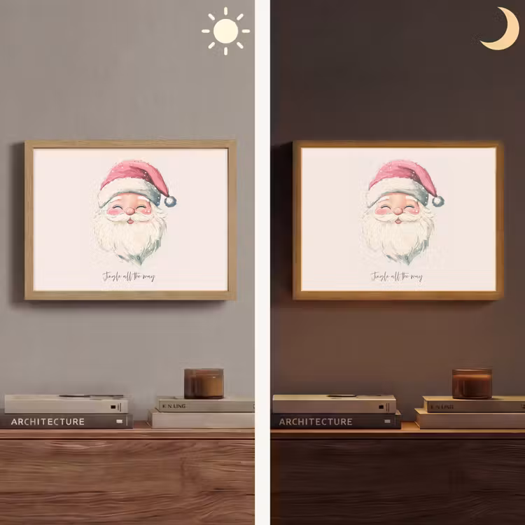 Kerstman - Kerst - Quote - Beige Light Box met batterij (Wandlamp) middel -sfeer3