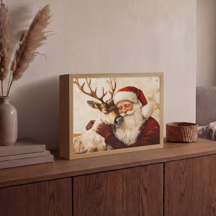 Kerstman - Rendier - Kerst - Christmas Light Box met batterij (Wandlamp) middel -sfeer2