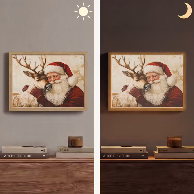Kerstman - Rendier - Kerst - Christmas Light Box met batterij (Wandlamp) middel -sfeer3