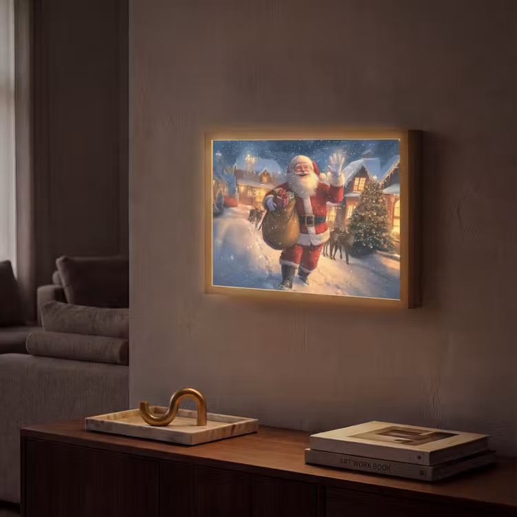 Kerstman - Dorp - Hert - Donker Light Box met batterij (Wandlamp) middel -sfeer1