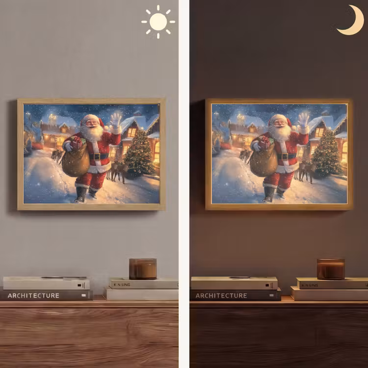 Kerstman - Dorp - Hert - Donker Light Box met batterij (Wandlamp) middel -sfeer3