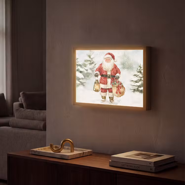 Kerstman- Winter - Sneeuw - Wit - Rood Light Box met batterij (Wandlamp) middel -sfeer1