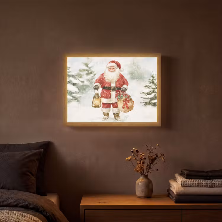 Kerstman- Winter - Sneeuw - Wit - Rood Light Box met batterij (Wandlamp) middel -sfeer4