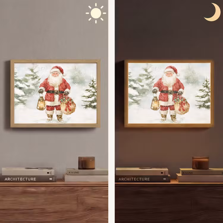 Kerstman- Winter - Sneeuw - Wit - Rood Light Box met batterij (Wandlamp) middel -sfeer3
