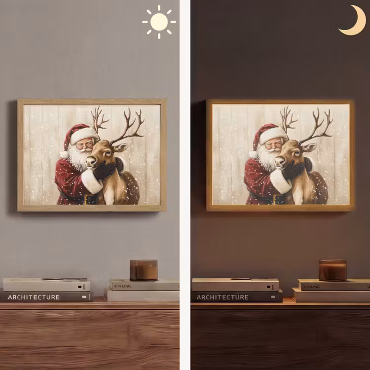 Kerstman - Rendier - Sneeuw - Kleurrijk Light Box met batterij (Wandlamp) middel -sfeer3