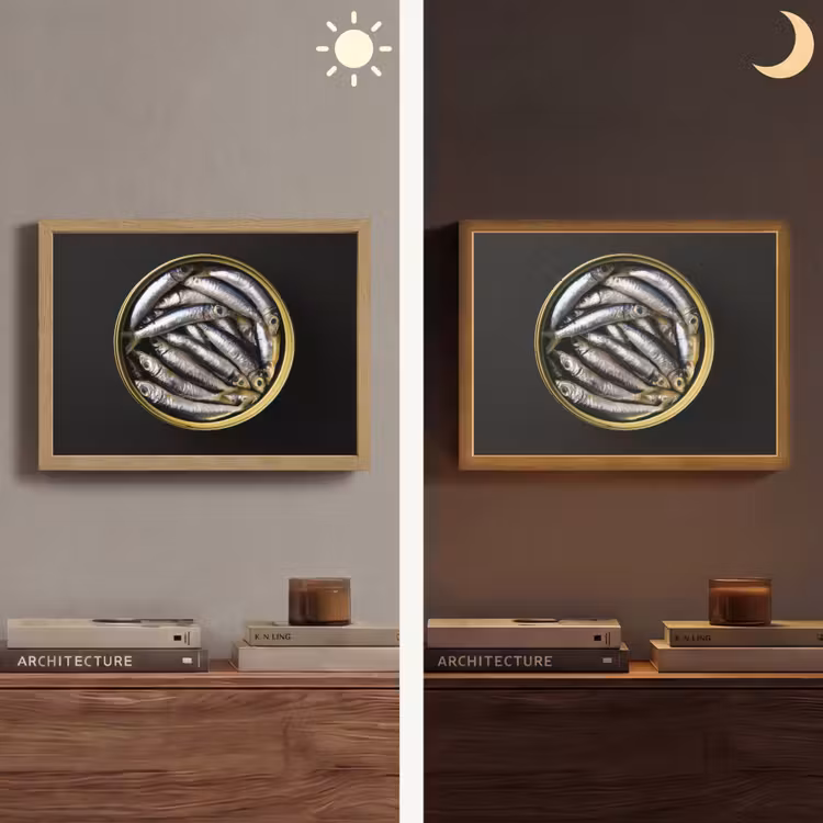 Sardines - Vissen - Rond - Zwart Light Box met batterij (Wandlamp) middel -sfeer3