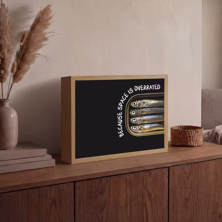 Sardines - Tekst - Vis - Blik Light Box met batterij (Wandlamp) middel -sfeer2