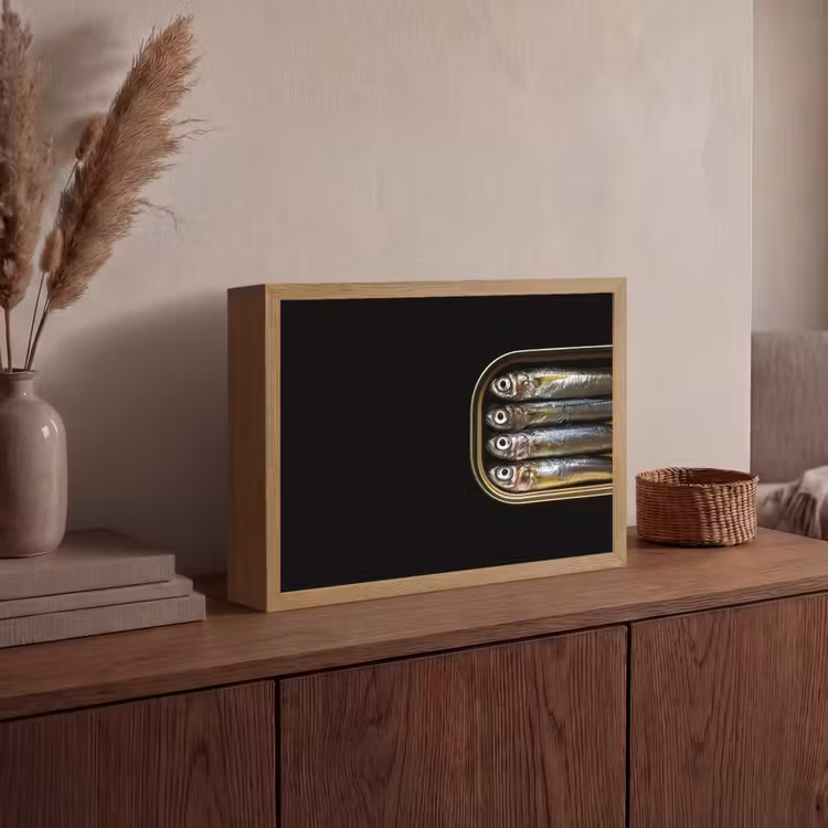 Sardines - Blik - Zwart - Vissen Light Box met batterij (Wandlamp) middel -sfeer2