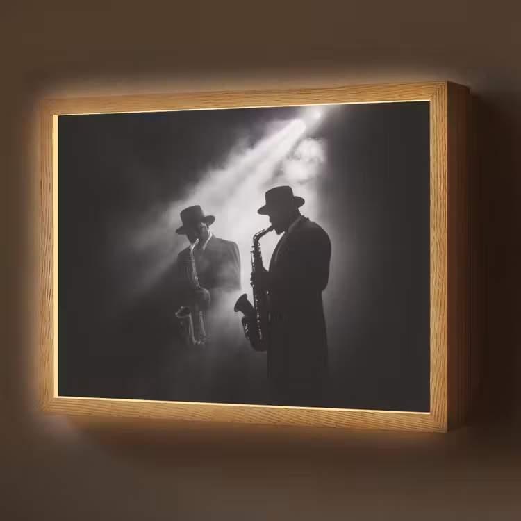 Saxofonisten - Hoeden - Rook - Licht Light Box met batterij (Wandlamp) middel -z3d_website