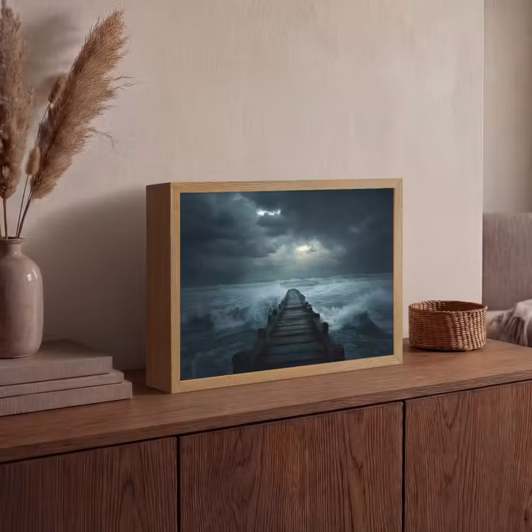 Steiger - Storm - Golven Light Box met batterij (Wandlamp) middel -sfeer2