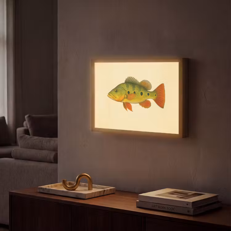 Schubben - Vis - Groen - Illustratie Light Box met batterij (Wandlamp) middel -sfeer1