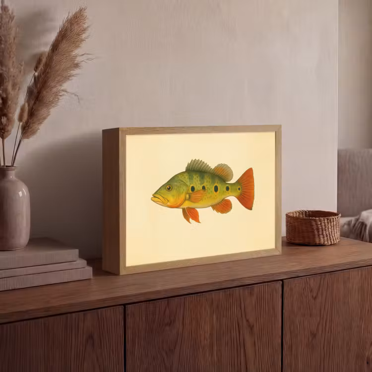 Schubben - Vis - Groen - Illustratie Light Box met batterij (Wandlamp) middel -sfeer2
