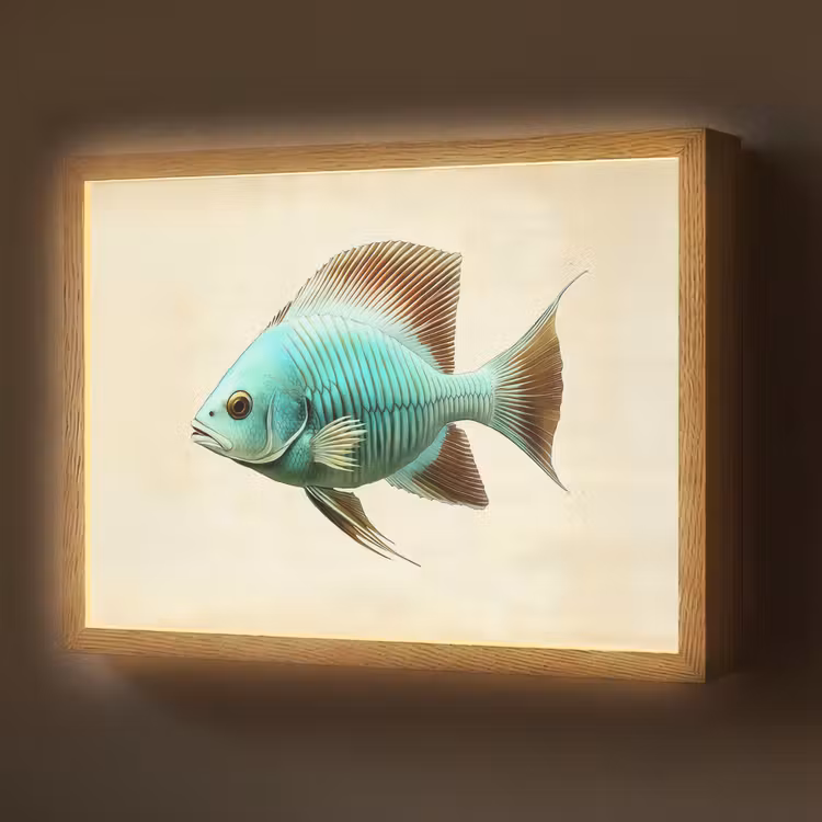 Schubben - Vis - Mint - Minimalistisch Light Box met batterij (Wandlamp) middel -z3d_website