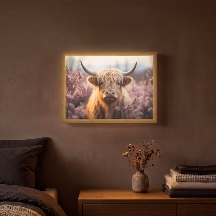 Schotse hooglander - Dieren portret - Bloemen - Dier Light Box met batterij (Wandlamp) middel -sfeer4