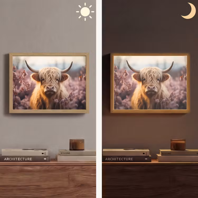 Schotse hooglander - Dieren portret - Bloemen - Dier Light Box met batterij (Wandlamp) middel -sfeer3