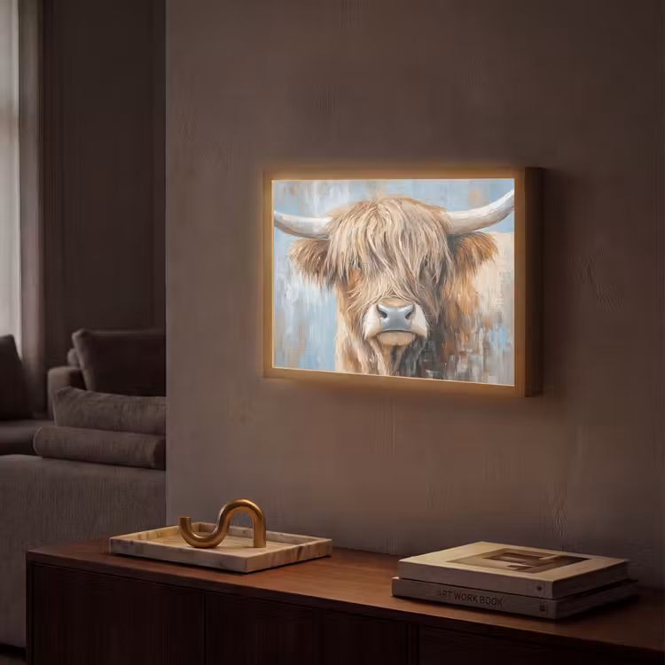 Schotse hooglander - Dieren - Koe - Street art Light Box met batterij (Wandlamp) middel -sfeer1