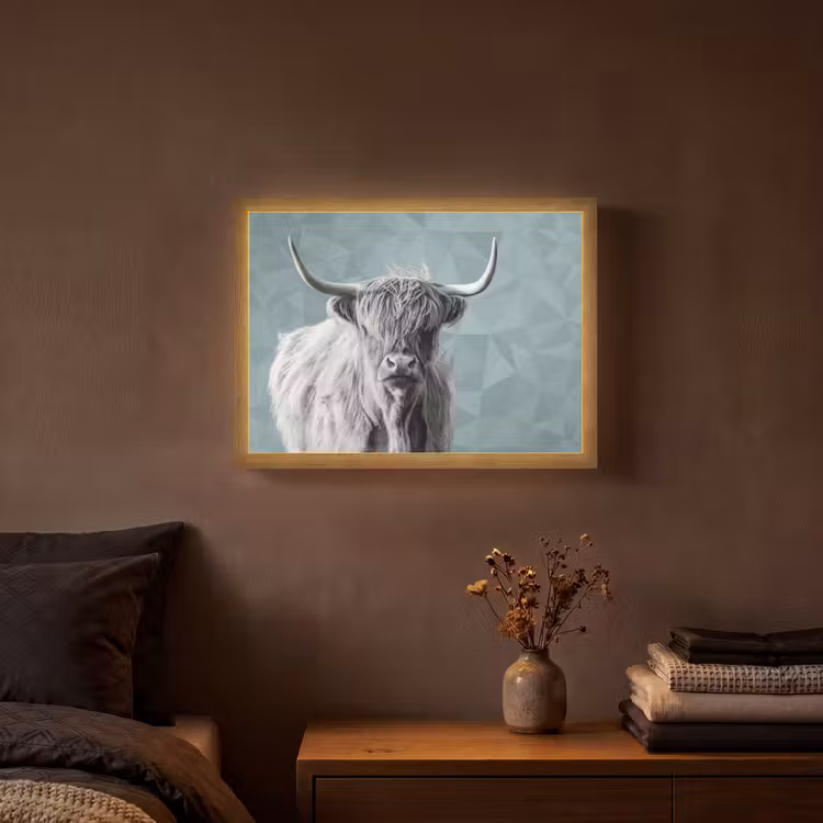 Schotse hooglander - Zwart wit - Patroon - Driehoek Light Box met batterij (Wandlamp) middel -sfeer4